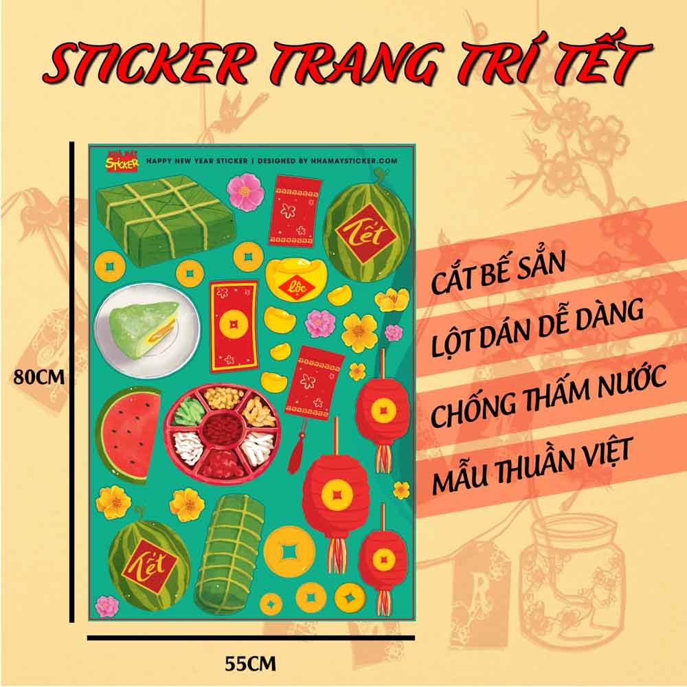 Sticker decal hình dán trang trí tết - Hương Vị Tết