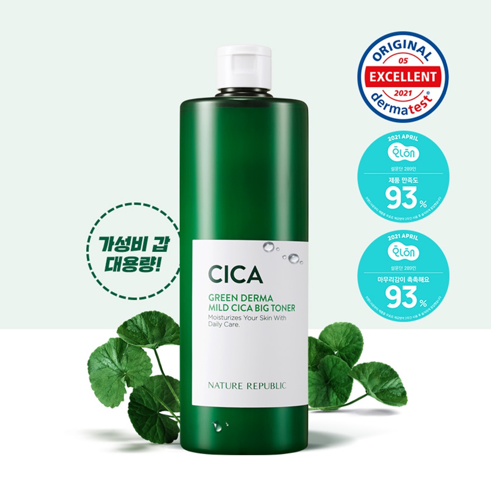 Nước Hoa Hồng Dưỡng Ẩm, Làm Dịu Da Nature Republic Green Dermal Mild Cica Big Toner 500ml