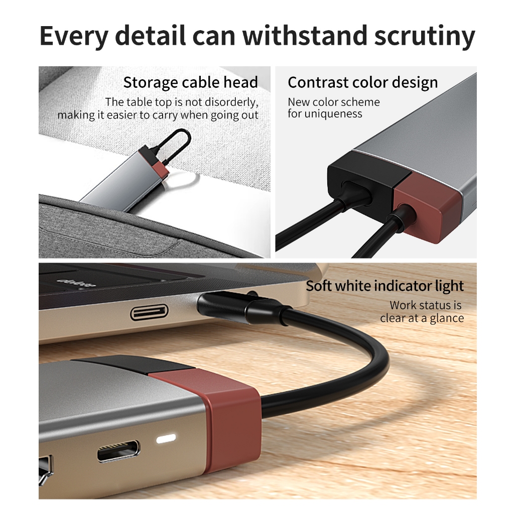 Bộ HUB TEEMO PC Gentlemen Chia 12 Cổng USB Type C To HDMI PD Dùng Cho Laptop Surface Macbook IPad Điện Thoại - Hàng Chính Hãng