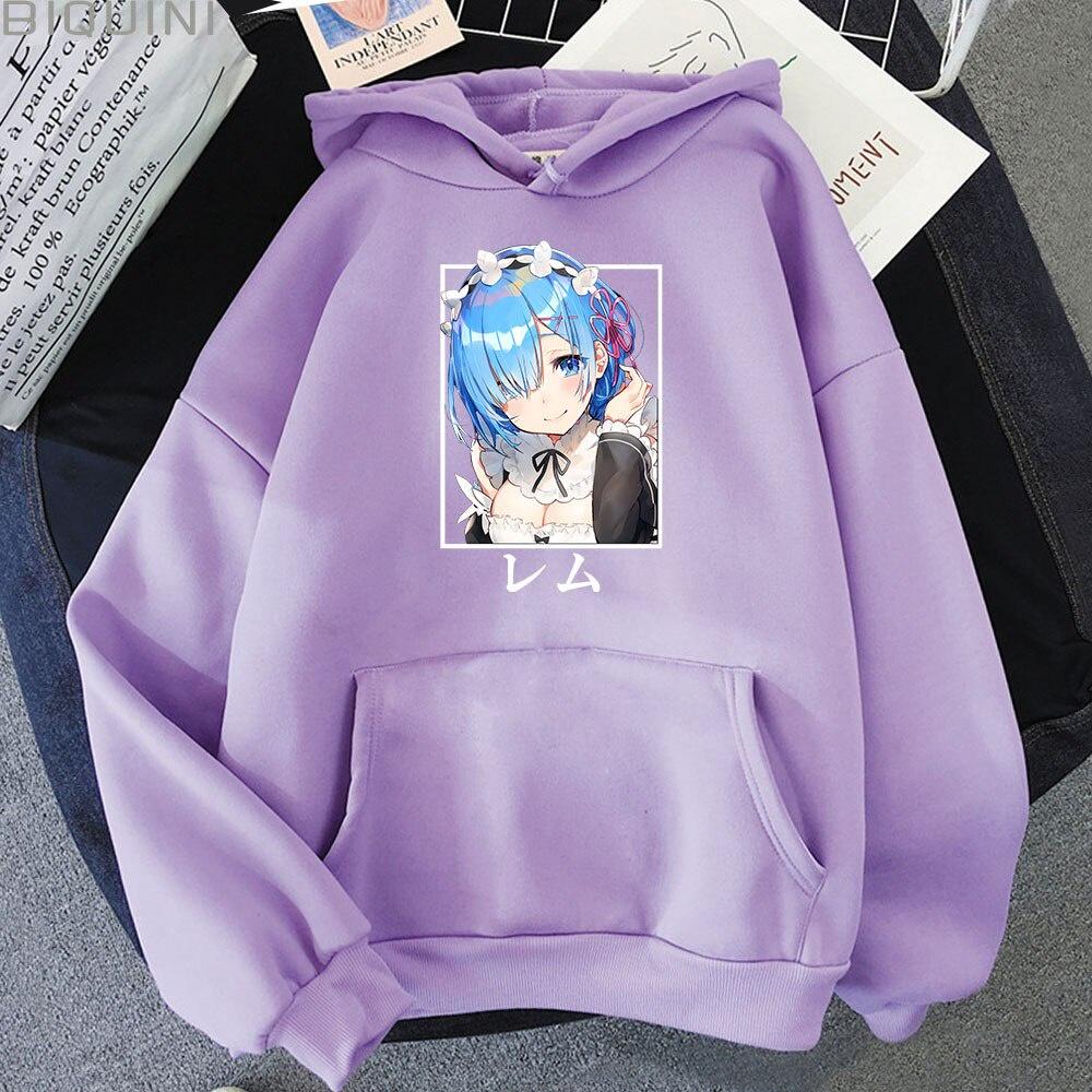 Áo Hoodie In Họa Tiết Anime Re Life Zero Rem Màu Hồng Đáng Yêu Thời Trang Đường Phố Cho Nam Và Nữ