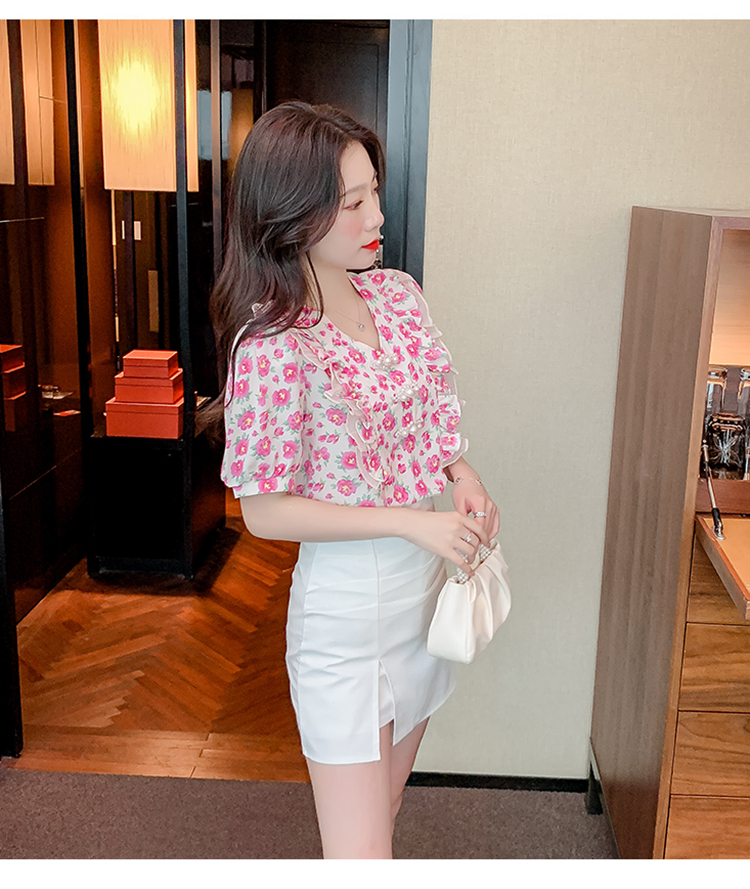HÀNG QUẢNG CHÂU - ÁO KIỂU VOAN HOA CỔ TIM KHUY HẠT TAY PHỒNG VAI PHỐI BÈO SIÊU XINH - A64277