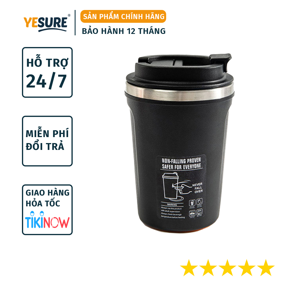 Bình Nước Giữ Nhiệt Trà Cafe Chống Đổ Thông Minh , Vỏ Nhựa , Chất Liệu Cách Nhiệt Inox 304 Cao Cấp , Kiểu Dáng Tinh Tế Năng Động YESURE ( 380ml )