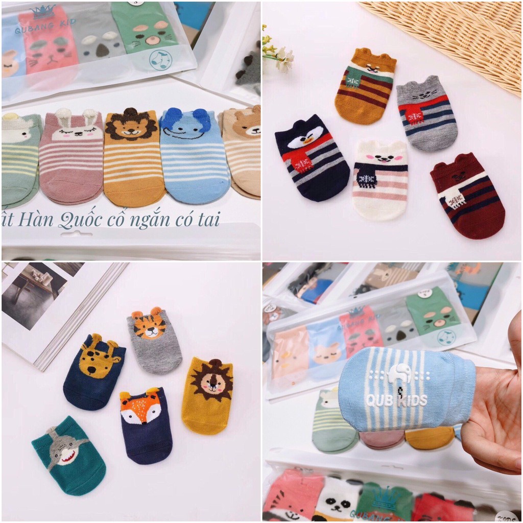 Set 5 đôi tất cổ ngắn kid kiểu Hàn có tai xinh xinh có đế chống trượt cho bé yêu từ 0-4 tuổi 