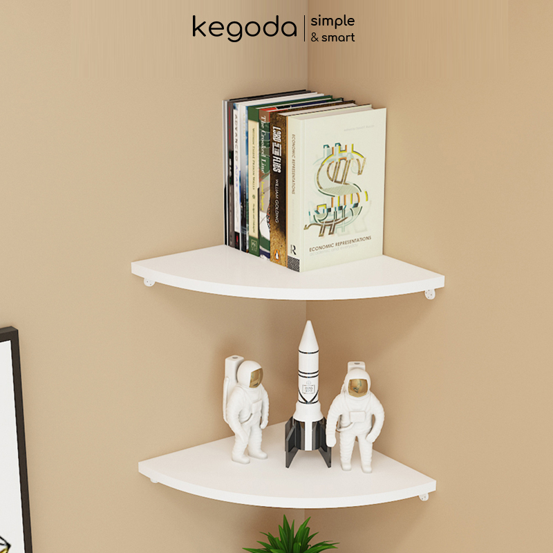 Kệ Gỗ Góc Tam Giác Gắn Tường, Kệ Hình Quạt 28cm Mini Nhỏ Xinh Không Cần Khoan KEGODA KGD41