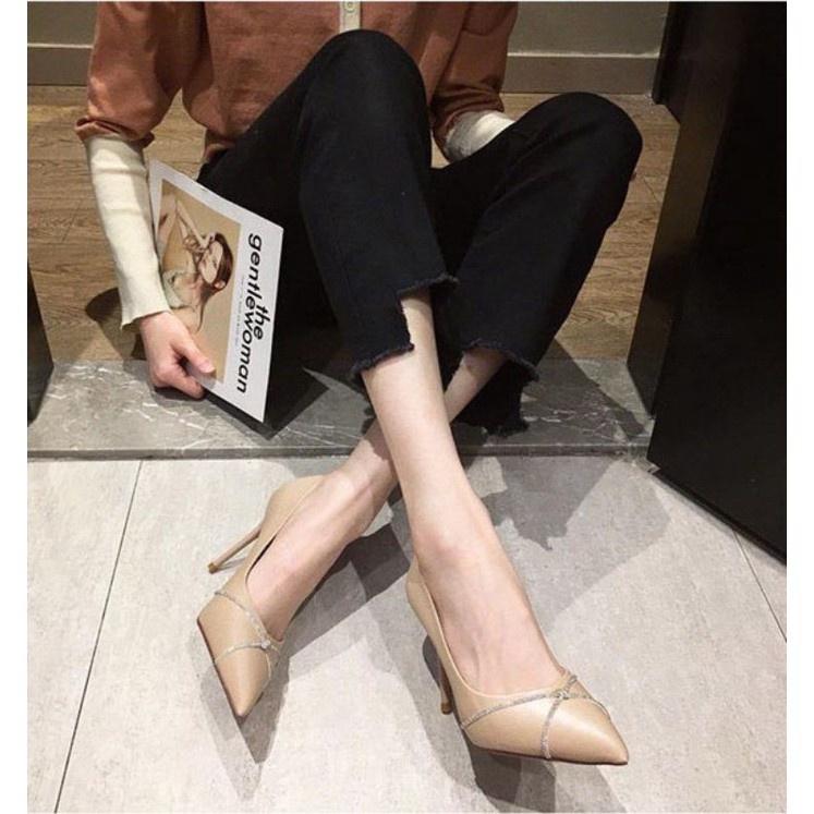 Giày Cao Gót 8 Phân Da Lì Quai Mảnh Viền Đá 73223_152704