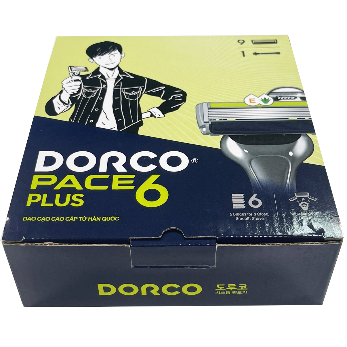 Bộ Dao Cạo Râu 6 Lưỡi Dorco Pace 6 Plus 1 Cán 9 Đầu Cạo Đóng Hộp Làm Quà Tặng