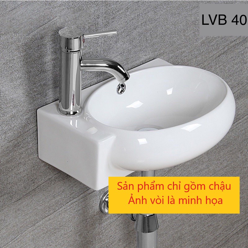 Chậu lavabo sứ, chậu rửa mặt treo tường loại nhỏ cho phòng tắm chật hẹp, men đẹp