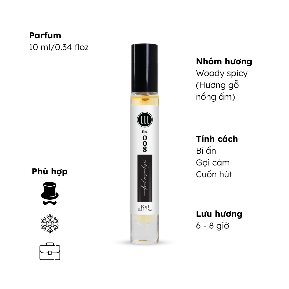 Nước hoa Nam Morra No.008 (Clove Tonka 08), nguyên liệu nhập Pháp, mùi hương bí ẩn, cuốn hút, gợi cảm, lưu hương lâu - dạng xịt 10ml