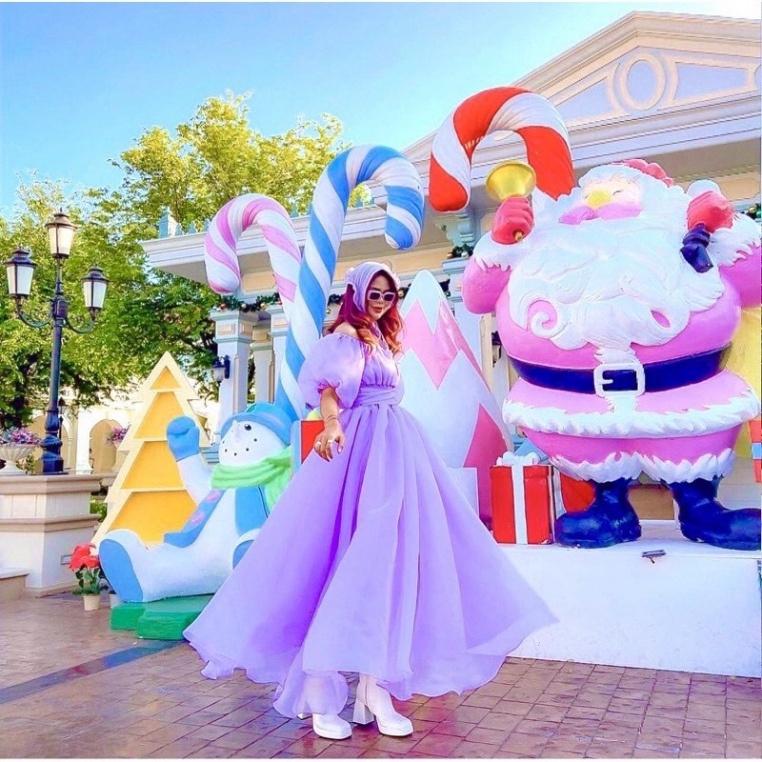 Đầm váy maxi tơ phồng lót lụa mút ngực cổ V tay bồng tím đỏ hồng Ivy.fashion đi biển dự tiệc dạo phố bigsize gợi cảm s
