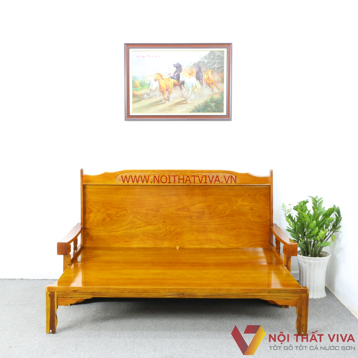 Ghế Trường Kỷ Kéo Ra Thành Giường Gỗ Xoan Đào Chạm Phúc Lộc Thọ -  200cm x 70cm x 116cm (dài x rộng x cao) / Mở ra thành giường: 185cm x 140cm x 116cm(dài x rộng x cao)