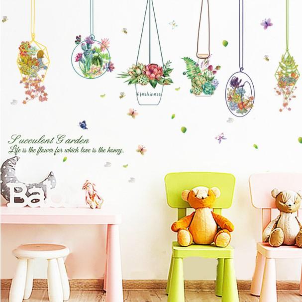 Decal trang trí tường - Nhiều Chậu Hoa day hiện đại sắc nét 02