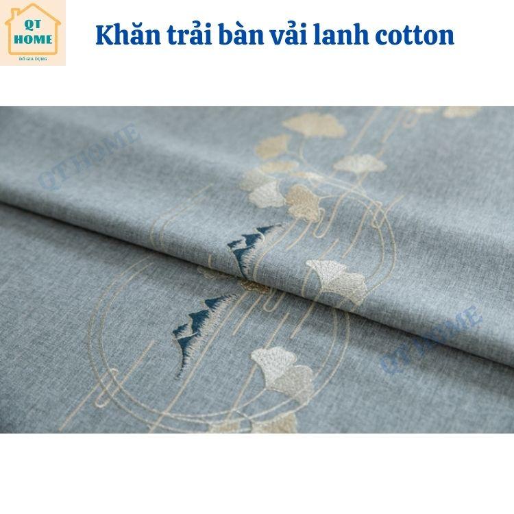 Khăn Trải Bàn Vải Lanh Cotton Màu Đồng Nhất, Thêu Bông Hoa Nổi, Sang Trọng