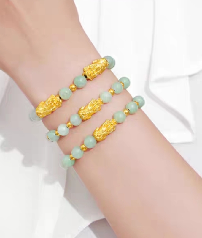 Vòng tay nữ vòng tay may mắn đá cẩm thạch AAA 8mm gắn tỳ hưu hút Lộc Tài Duyên