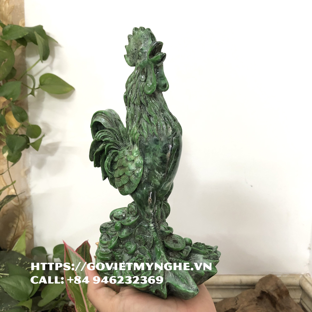 Tượng đá con gà trang trí phong thủy bàn làm việc gà trang trí phong thủy nhà cửa - Xanh lục bích