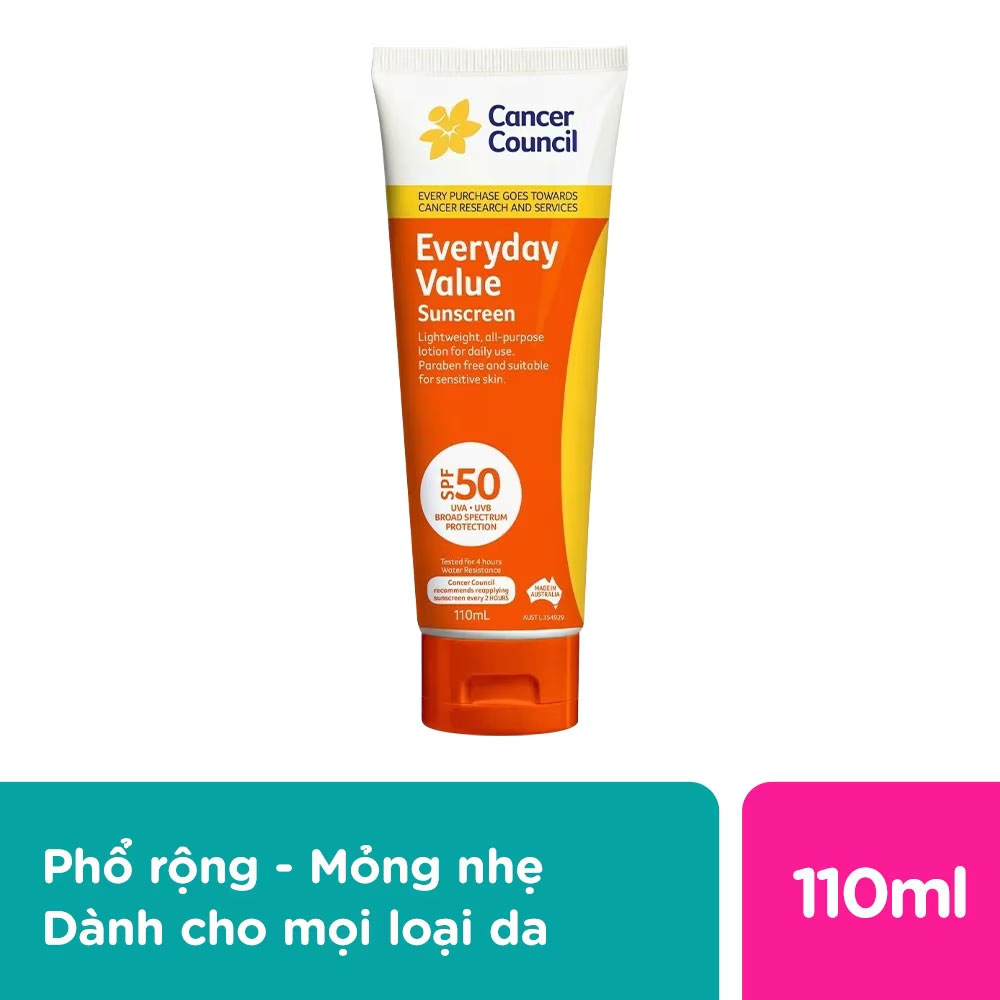 Kem Chống Nắng Cancer Council Dùng Hằng Ngày Everyday Value Sunscreen SPF50 UVA.UVB 110ml