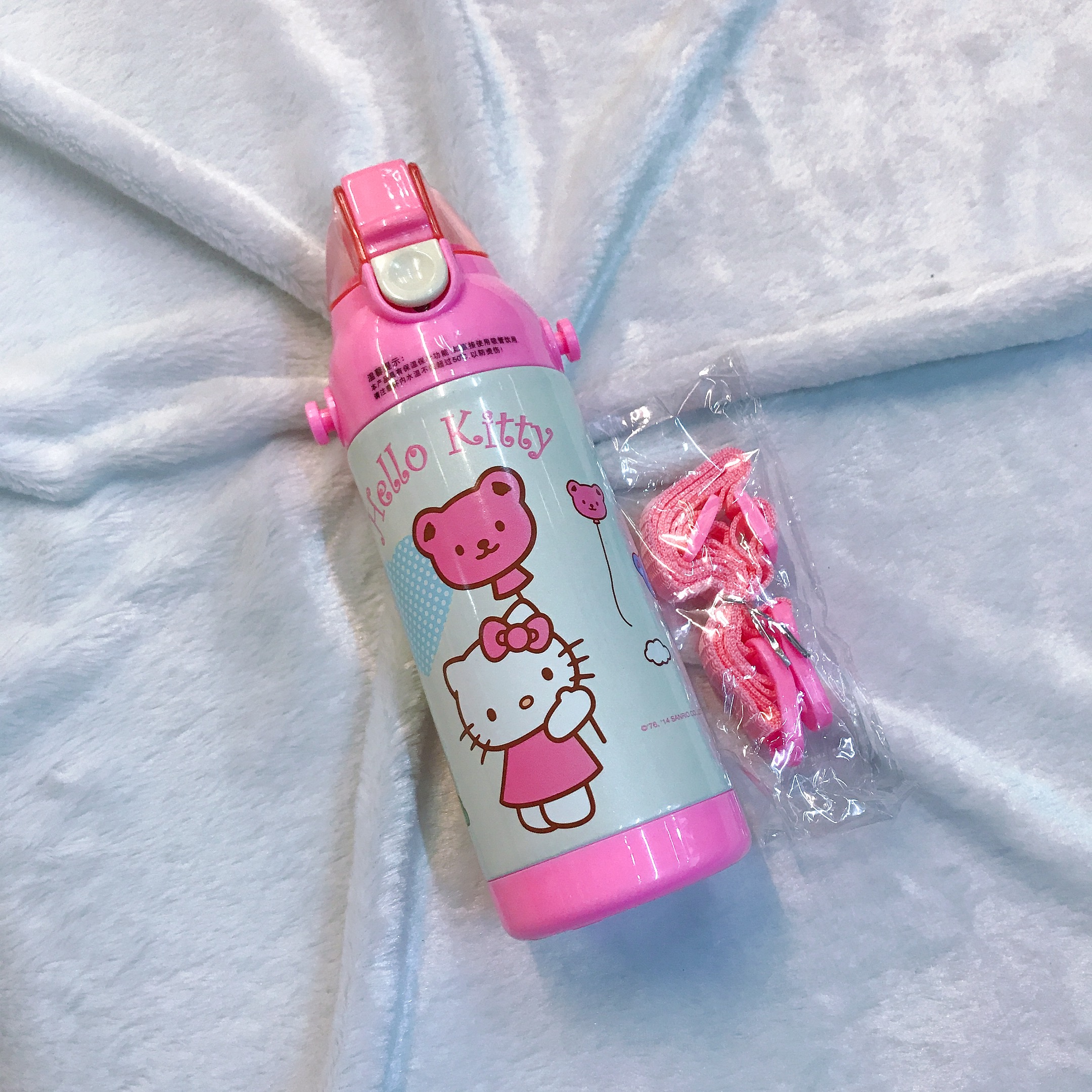 Bình nước giữ nhiệt hình mèo Kitty và gấu nắp trong suốt màu trắng hồng cho trẻ em, bé gái -  - KT3654TR