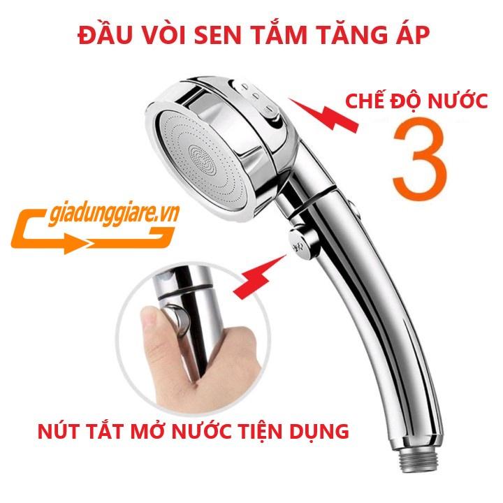 ĐẦU VÒI SEN tắm nóng lạnh cao cấp mạ CROM bát vòi tắm tăng áp mặt Inox kèm nút tắt mở với 03 chế độ nước - giadunggiare