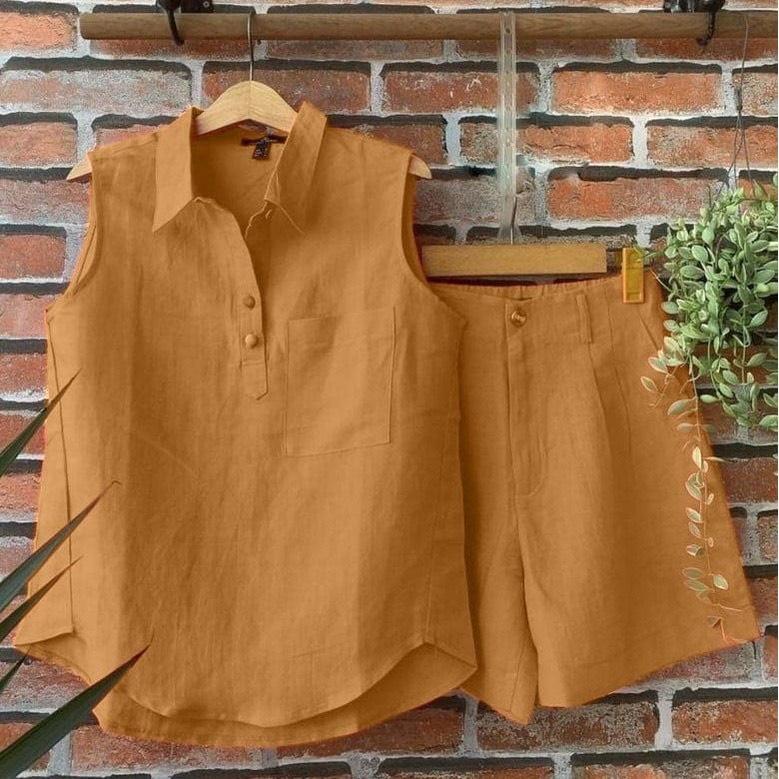 Set Bộ Nữ Mặc Nhà, Quần Đùi, Áo Sát Nách, Chất Vải Đũi Mềm