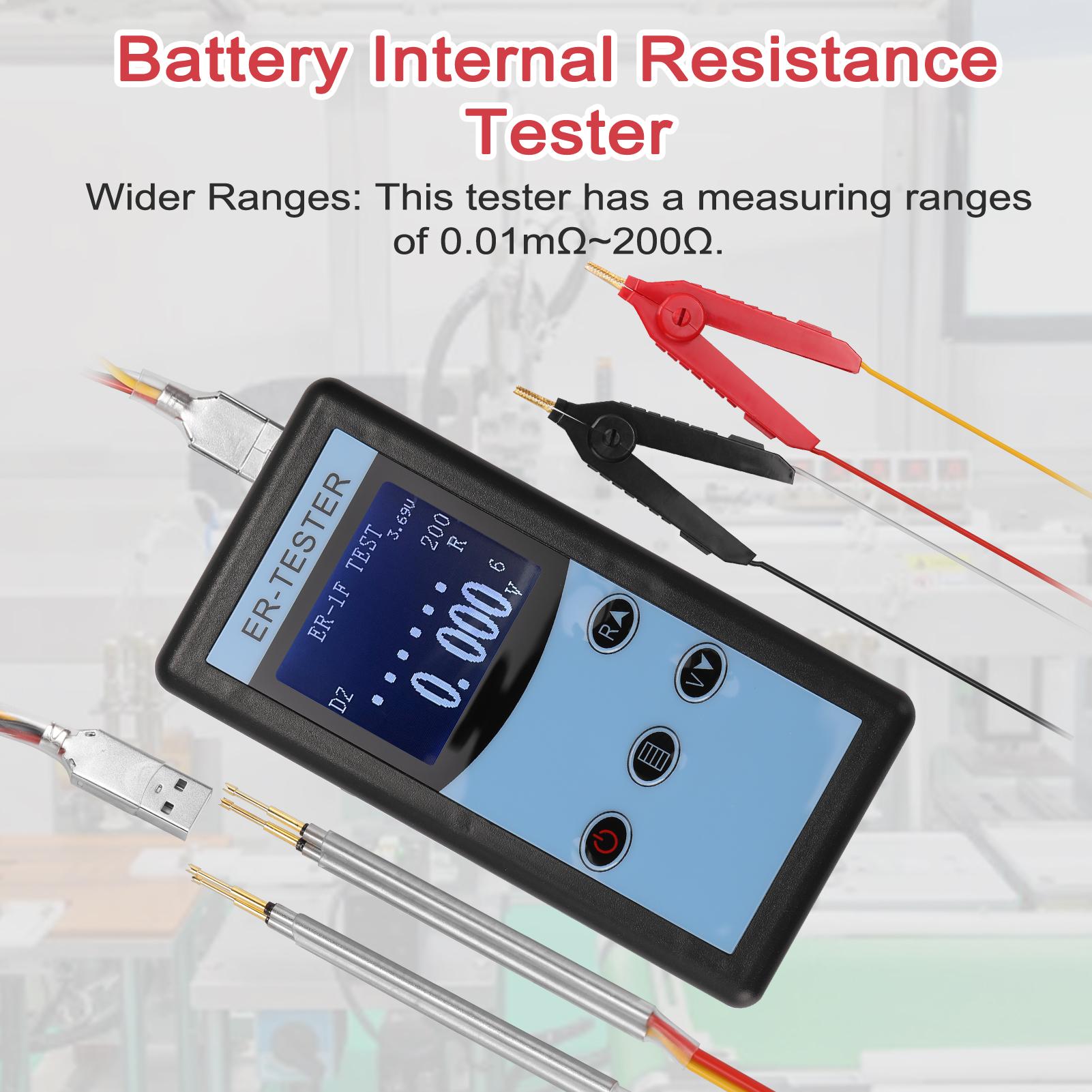 0.01mΩ~200Ω Battery Internal Resistance Tester Four-wire Battery Voltage Resistance Testing Tool Lithium Nickel Hydrogen Phosphate Lithium Button Battery Handheld Portable Battery Internal Resistance Tester with Backlight