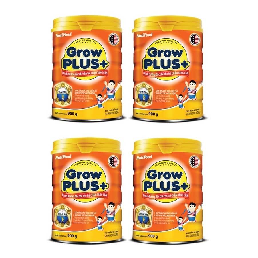 Combo 4 Lon Sữa bột NutiFood Grow Plus+ cam 900g