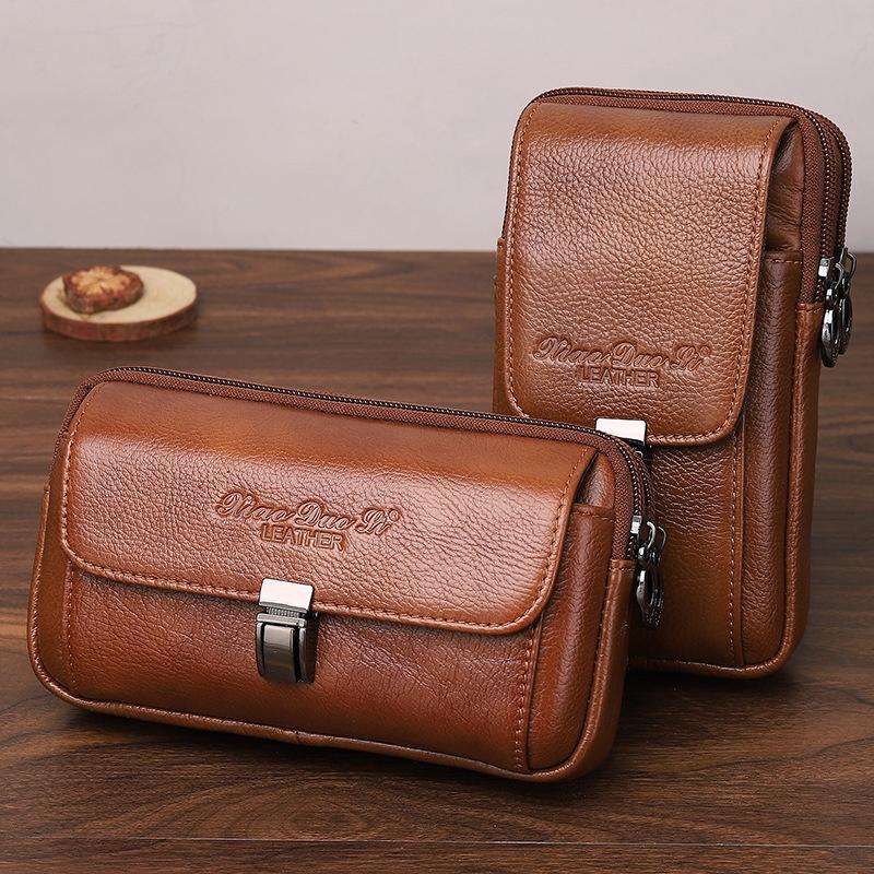 Bao da điện thoại đeo thắt lưng 3 ngăn 18 x11cm đa năng | đeo dọc| đeo ngang | da thật | to | rộng | bền| giá rẻ
