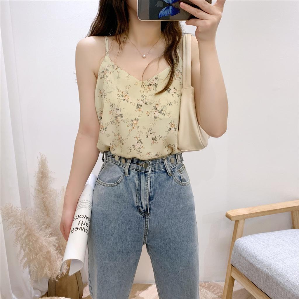 MS634 Áo hai dây nữ voan hoa nhí hè xuân