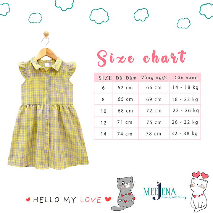 Đầm bé gái có túi từ 11 - 36 kg MEEJENA - 100% COTTON 4C - 2023