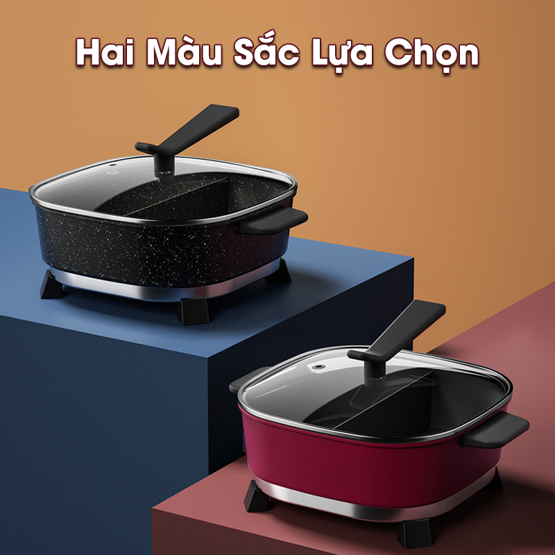 Nồi Lẩu Điện Đa Năng 6 lít Công Suất 1500W - Nồi Lẩu 2 Ngăn 5 Chế Độ Nhiệt - Hàng Chính Hãng