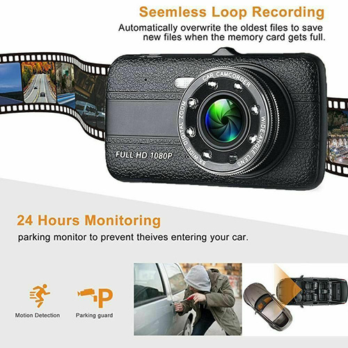 Camera hành trình ô tô Ontek T004 Full HD 1080P - Màn hình 4 inch, Hỗ trợ 8 LED ( Gồm Cam trước &amp; Cam sau ) - Hàng nhập khẩu