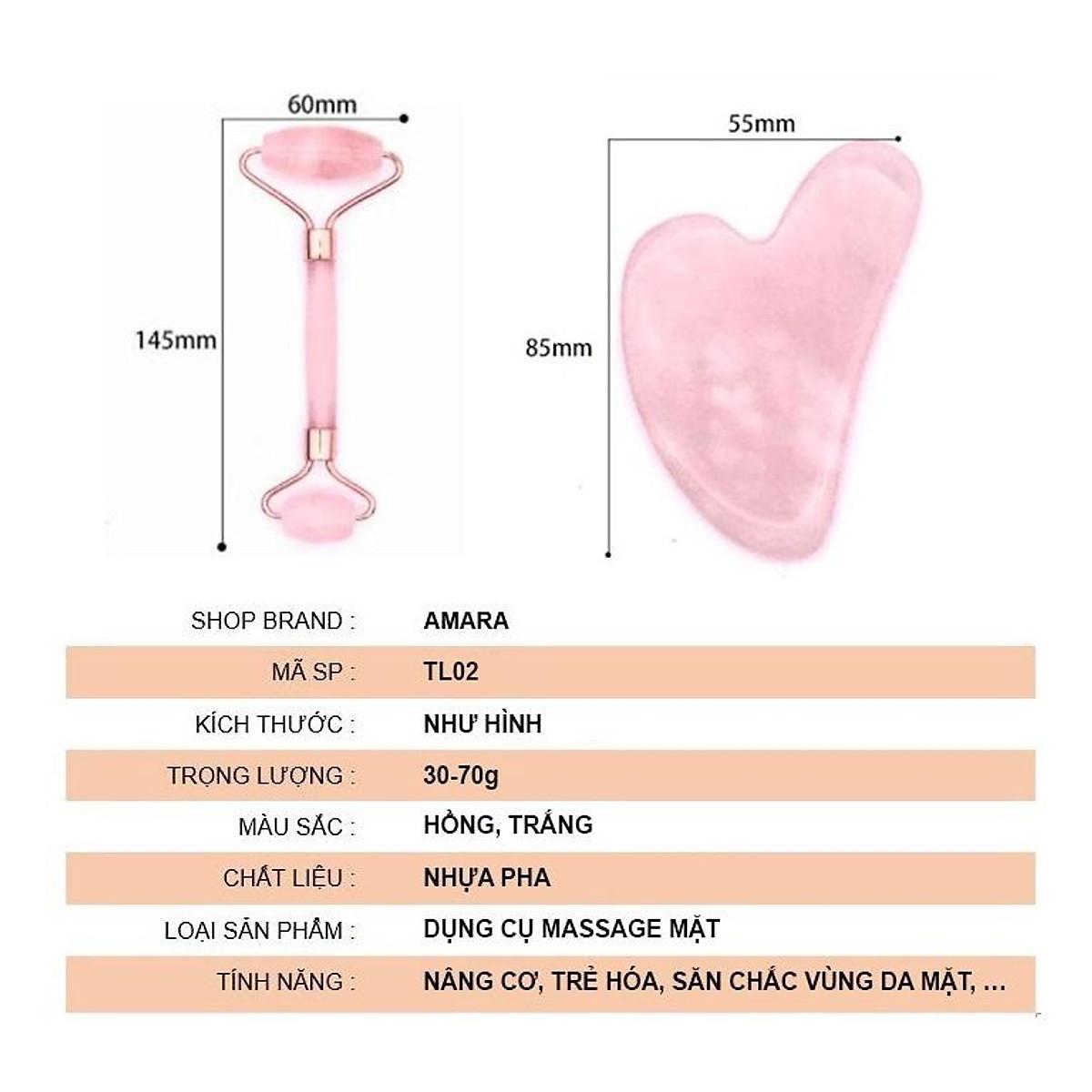 Bộ Cây Lăn Mát Xa Cơ Thể Và Miếng Cạo Gió Bằng Nhựa Resin Tự Nhiên Giúp Nâng Cơ Mặt Chống Nếp Nhăn