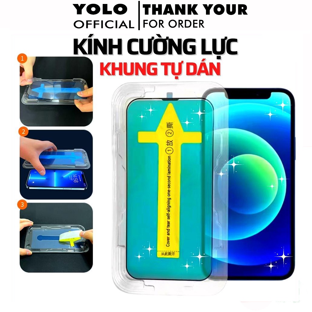 Kính Cường Lực Full Màn BAIKO Có Khung Tự Dán Blue Arrow Che Bụi Dành Cho IPhone 13/13Pro/13ProMax