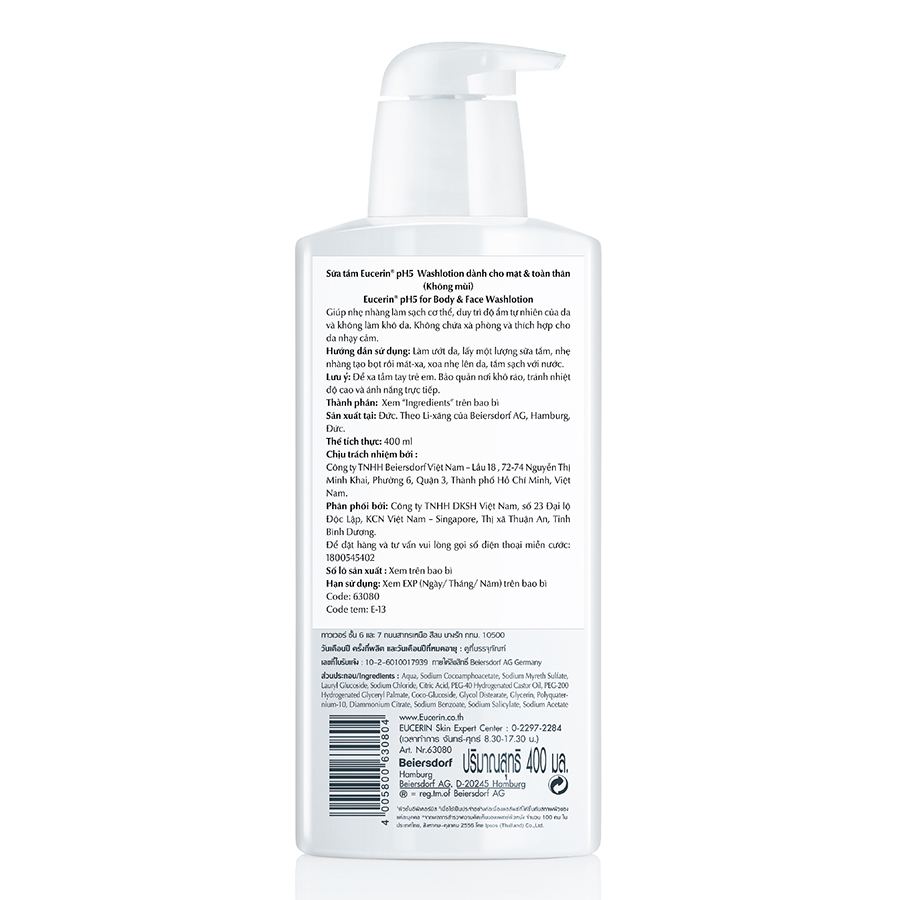 Sữa Tắm Không Mùi Cho Da Cơ Thể Nhạy Cảm Eucerin Sensitive Skin Ph5 Washlotion (Perfume-Free) (400ml)
