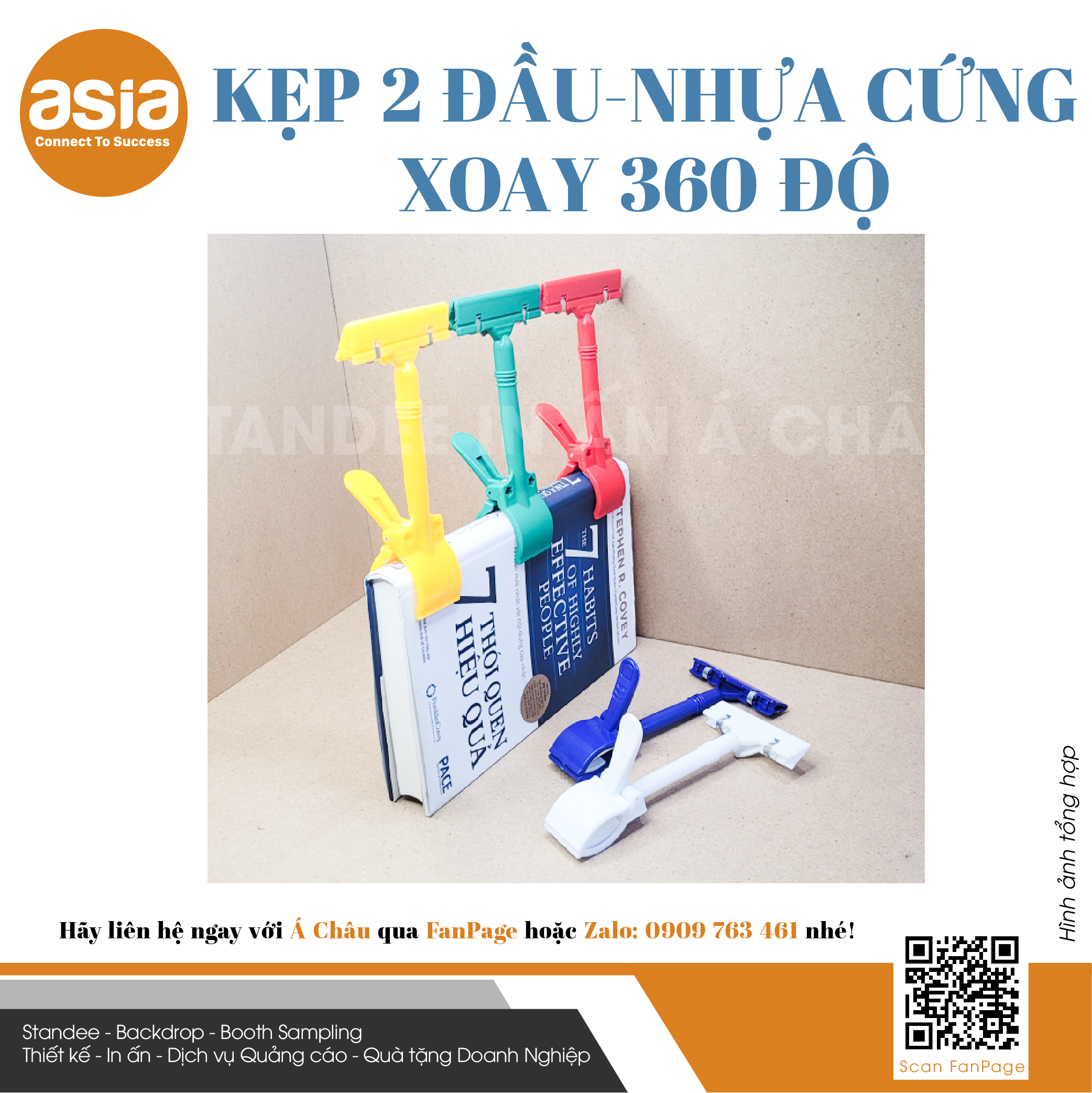 Kẹp wobbler 2 đầu thẳng, xoay 360 độ, Giao màu ngẫu nhiên