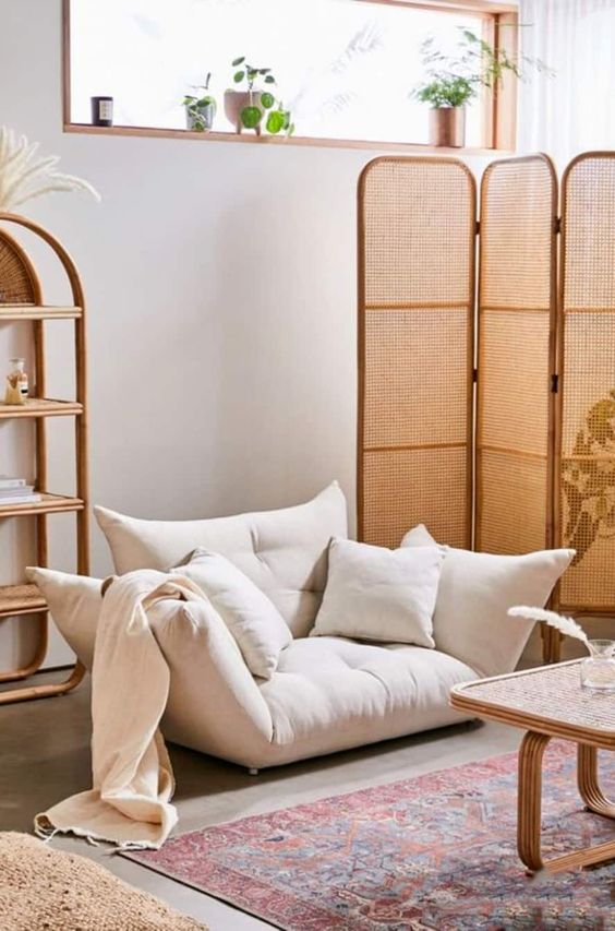 Vách Ngăn Mây Với Thiết Kế Đan Mắt Cáo - Rattan Screen In Classic Style-OT002