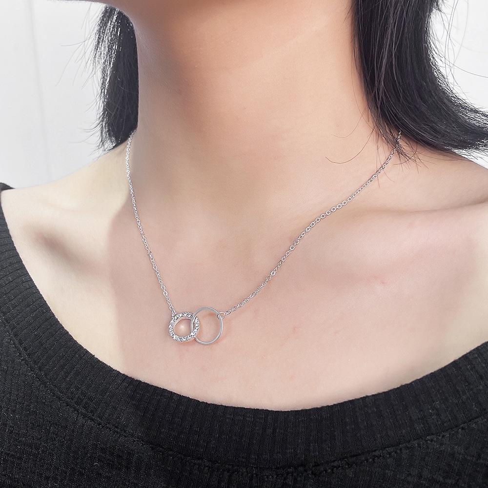 Dây chuyền bạc ATJ9903 vòng tròn kép tinh thế, vòng cổ bạc Double Round Necklace Anta Jewelry