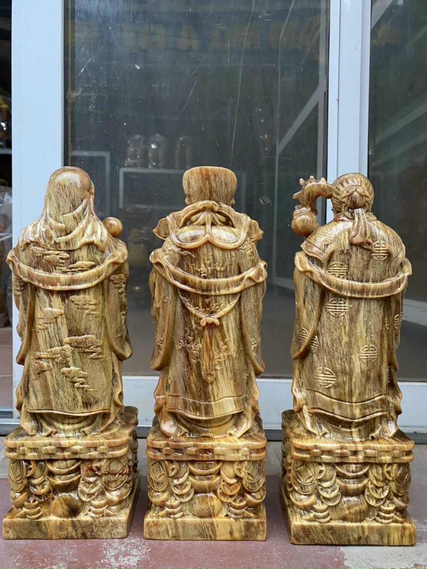 Bộ tượng phật tam đa phúc thọ bằng gỗ huyết long kt cao 40×13×11cm