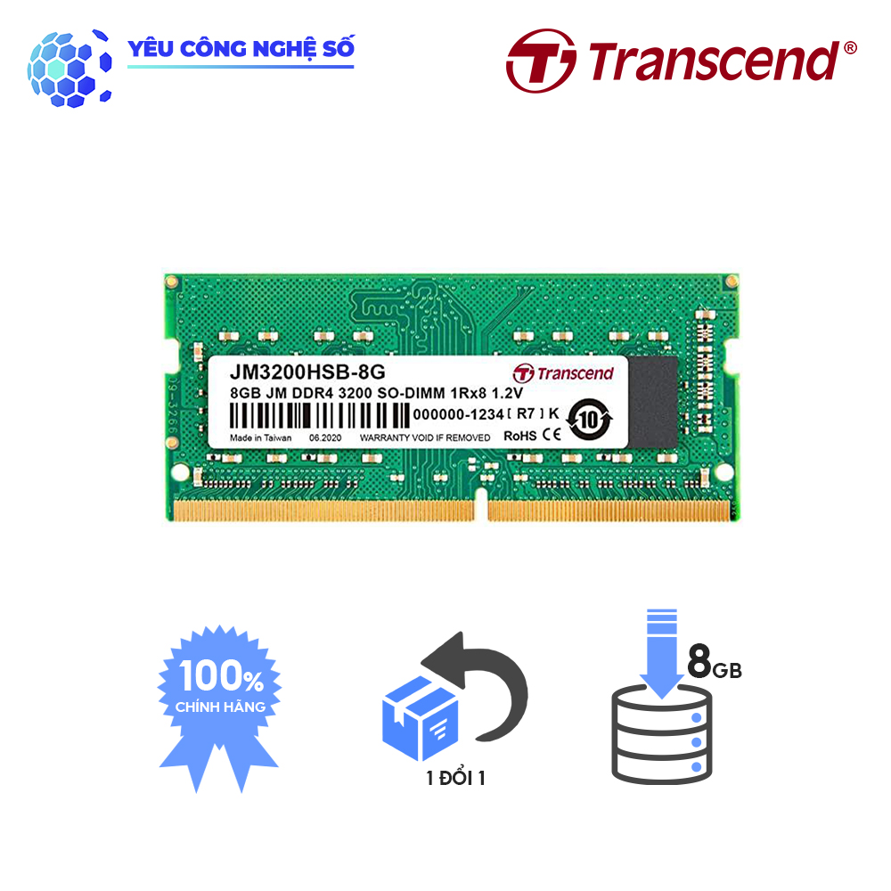 Bộ nhớ RAM Transcend JETRAM 8GB JM DDR4 3200Mhz SO-DIMM - Hàng Chính Hãng