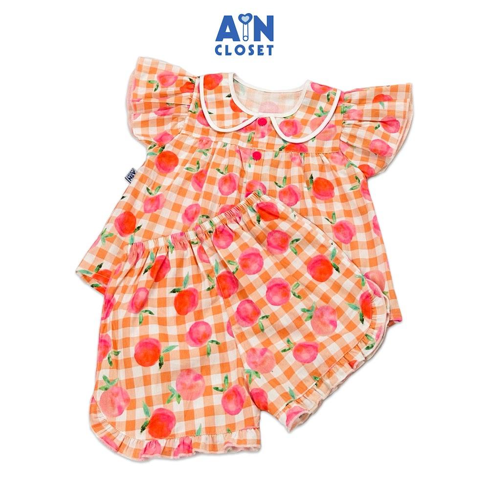 Bộ quần áo ngắn bé gái họa tiết Caro Đào cam cotton - AICDBGE3U7UW - AIN Closet