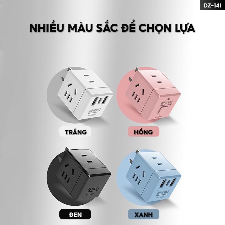 Phích Cắm Vuông Siêu Chịu Tải 1 Chia 3 Công Suất 2500w Kèm Theo Cổng Đầu Ra Usb Tiện Lợi DZ-141