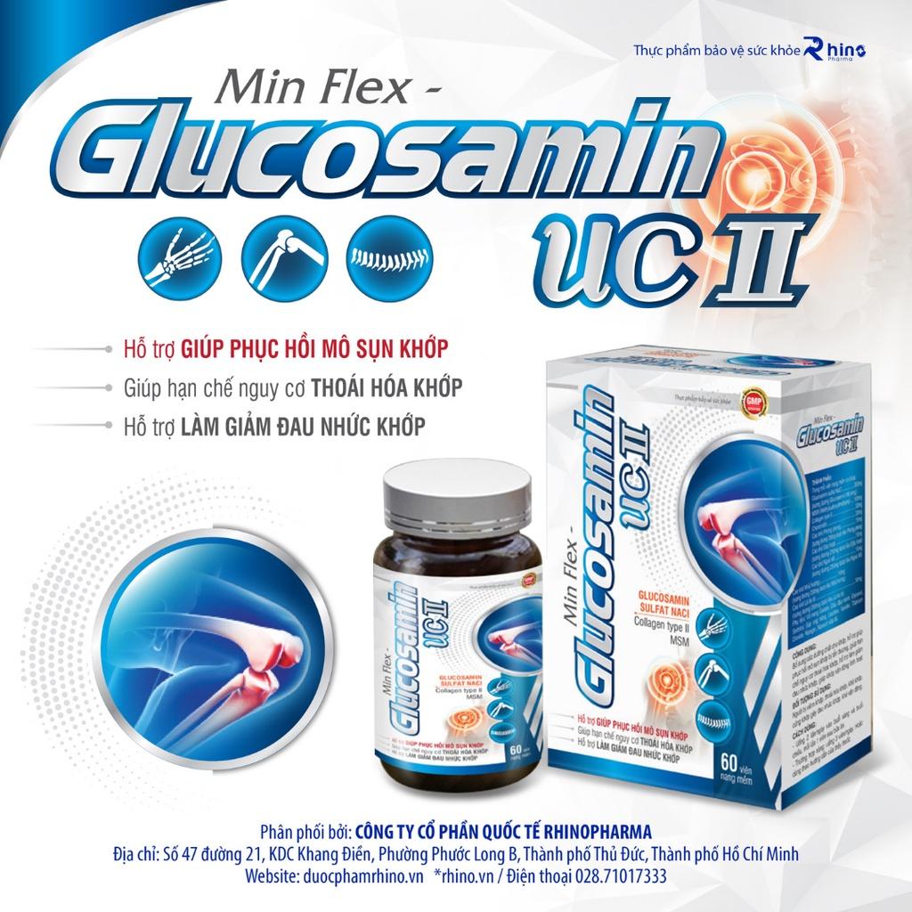 Viên uống Min Flex - GLUCOSAMIN UC II, Thực phẩm chức năng hỗ trợ tăng tiết dịch khớp và giảm triệu chứng viêm khớp, lọ 60 viên