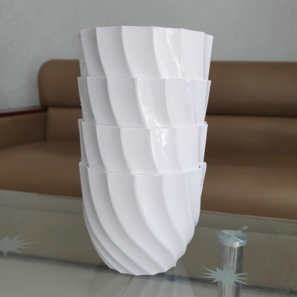 Bộ 4 chậu ốc xoắn màu trắng nhựa dày đẹp 17x14cm-Đồ Gia Dụng Tại HCM