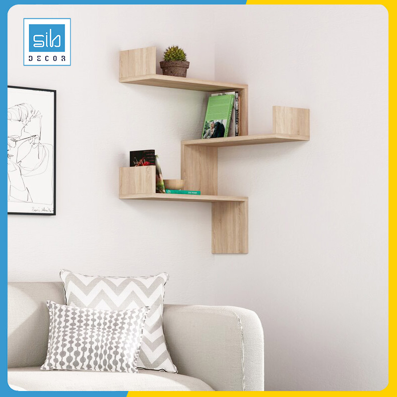 Kệ Gỗ Trang Trí Treo Góc Tường Đơn Giản Thích Hợp Để Sách, Đồ Trang Trí, Chậu Cây SIB Decor KT418