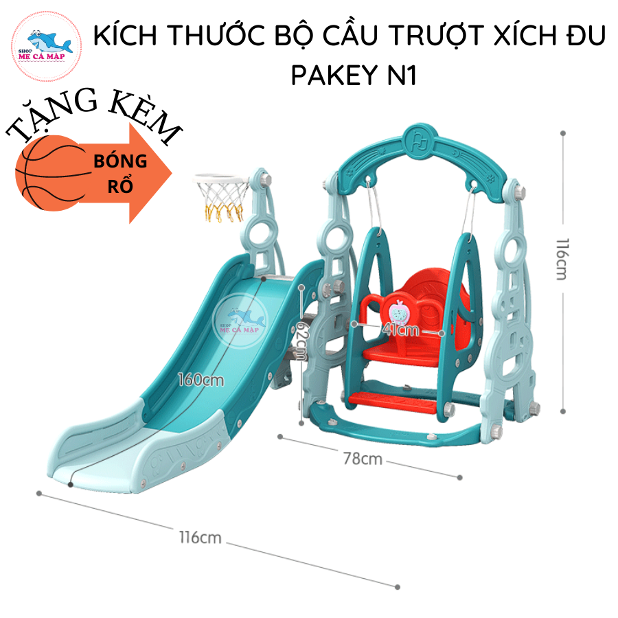 Cầu trượt xích đu cho bé PAKEY N1, COMBO Liên hoàn 5 in 1 cho bé TẶNG KÈM Cây Bộ Bóng Rổ Hàng CAO CẤP