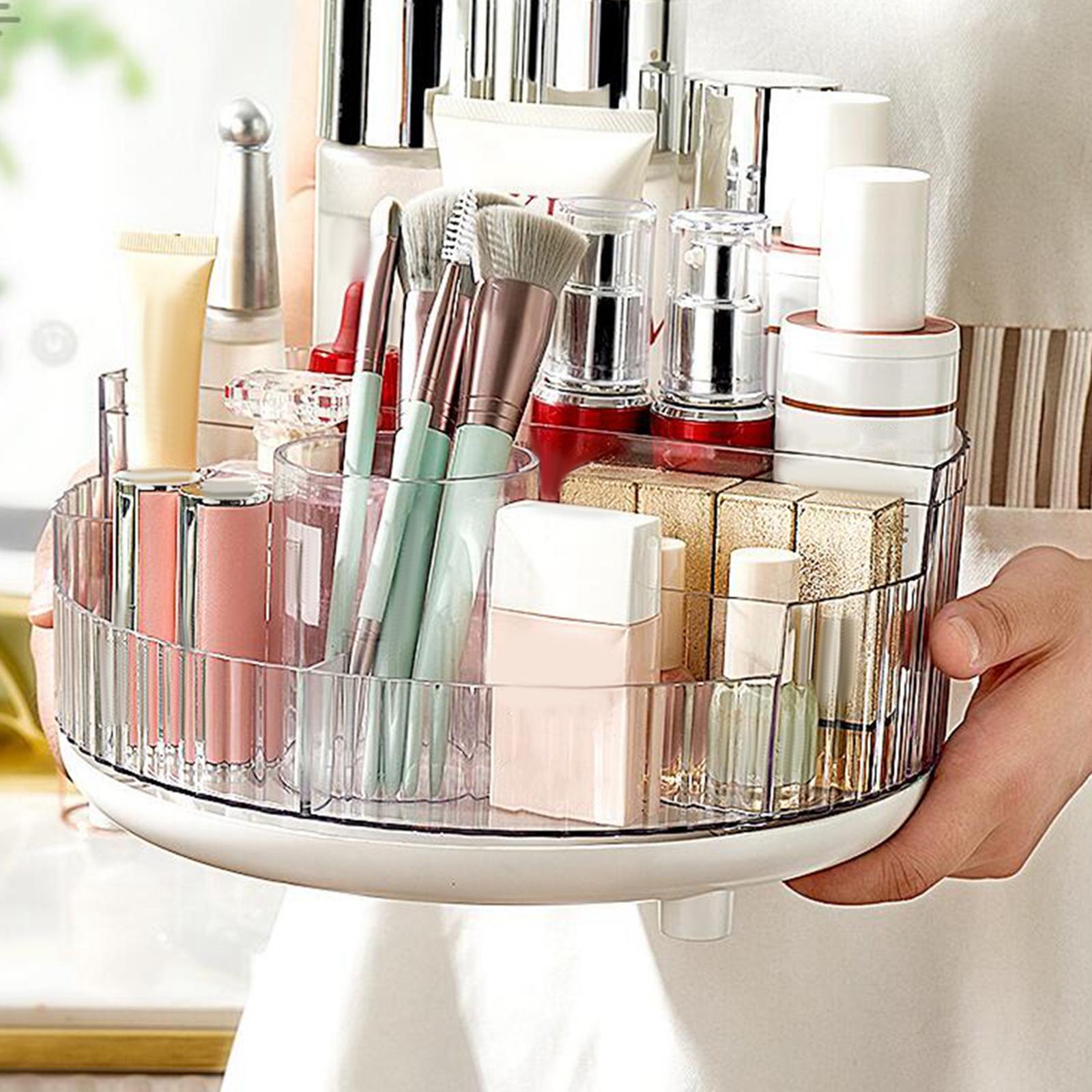 Turntable Cosmetic Makeup Rack Organizer, Makeup Brush Holder Cosmetic Storage Box for Bedroom