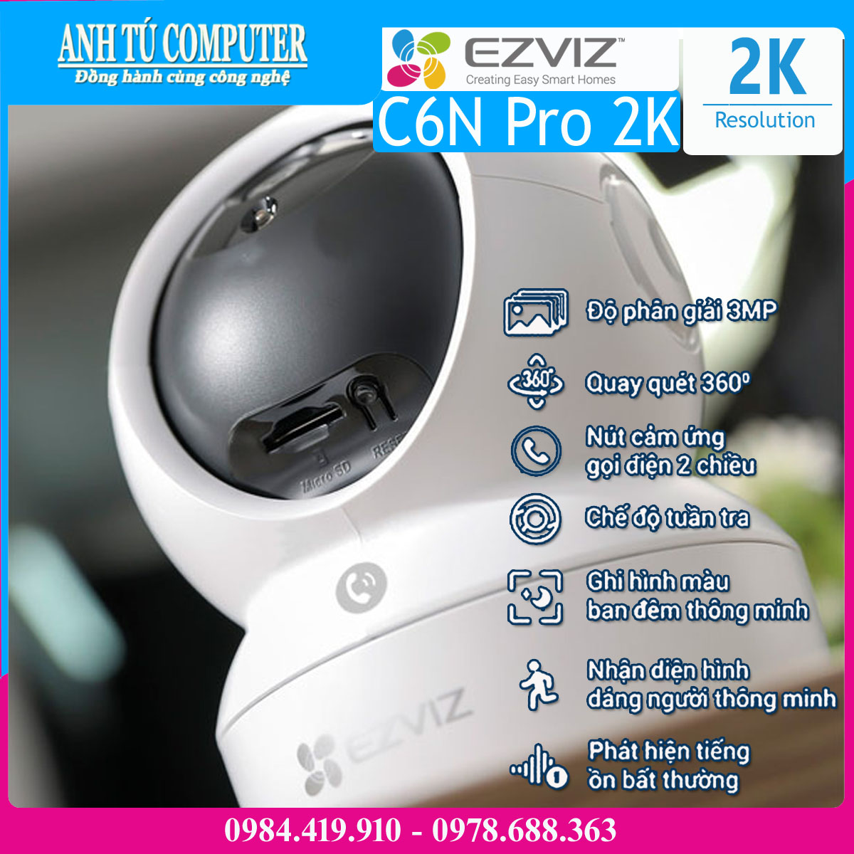 Camera Wifi thông minh EZVIZ C6N Pro 2K 3MP hàng chính hãng