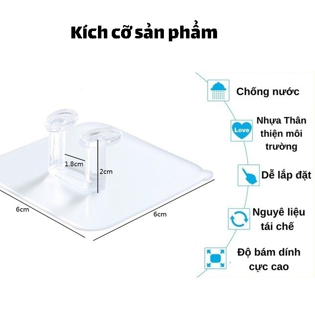 Combo Móc Dán tường treo dây điện, phích cắm, để sạc điện thoại 2 Tai Siêu dính - Móc Treo Đồ Đa năng nhà tắm nhà bếp