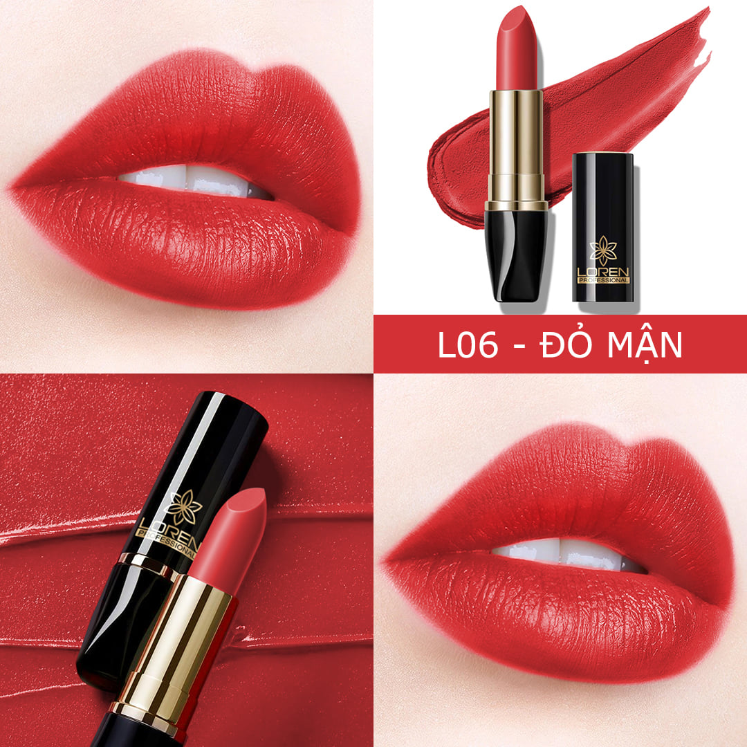 Son Môi Thỏi Lì Cao Cấp Loren Lipstick Trôi Lâu Mềm Mịn Môi Có 10 Màu Lựa Chọn - L06 - Lady Đỏ Mận