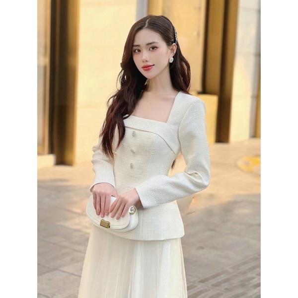 SET DẠ CỔ VUÔNG CÚC ĐÁ THIẾT KẾ CAO CẤP