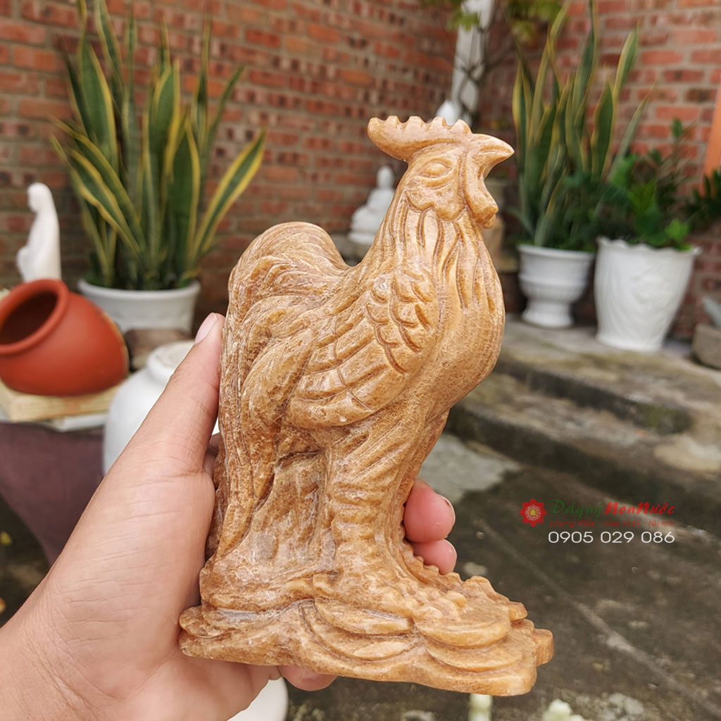 Tượng gà 12 con giáp phong thủy đá vân gỗ 15cm - đá Non Nước