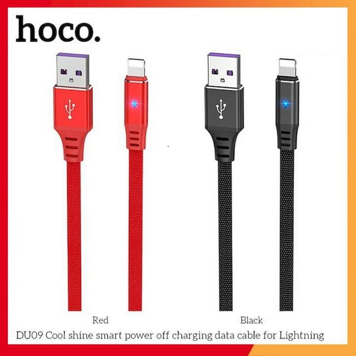 Cáp Sạc Nhanh Dành Cho Hoco DU09 5A Cool Shine Cho IP Dây Dù 1M Có Led Tự Ngắt Hàng Chính Hãng